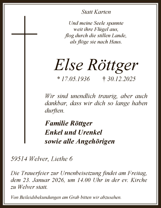 Traueranzeige von Else Röttger von HASO