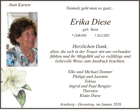 Traueranzeige von Erika Diese von HASK