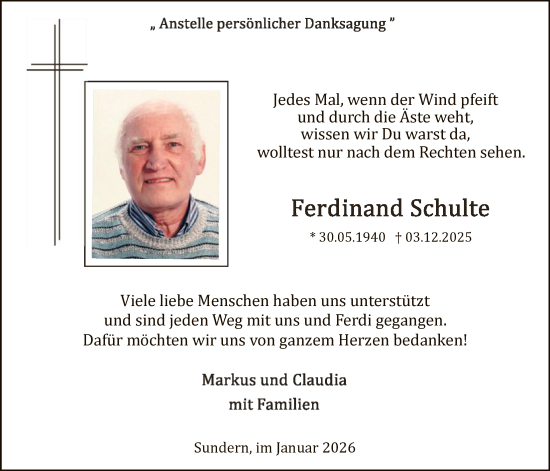 Traueranzeige von Ferdinand Schulte von HASK