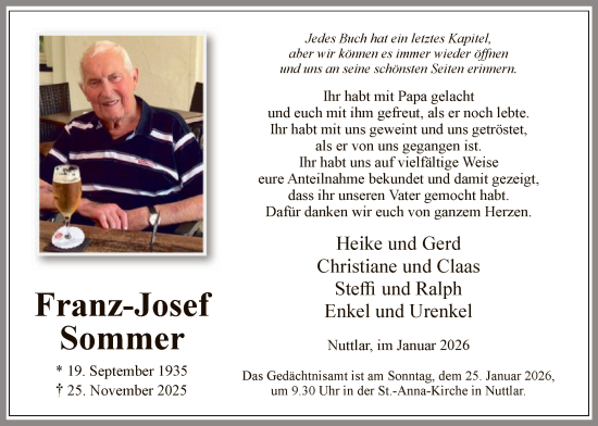 Traueranzeige von Franz-Josef Sommer von HASK
