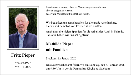 Traueranzeige von Fritz Pieper von HASK