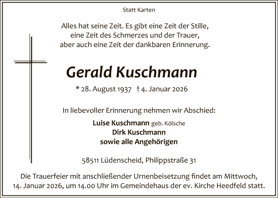Traueranzeige von Gerald Kuschmann von HALN