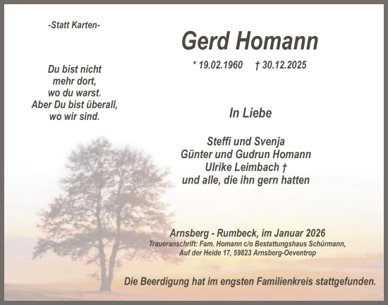 Traueranzeige von Gerd Homann von HASK