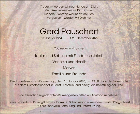 Traueranzeige von Gerd Pauschert von HASO