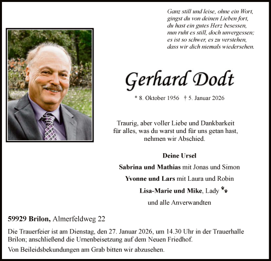 Traueranzeige von Gerhard Dodt von HASK