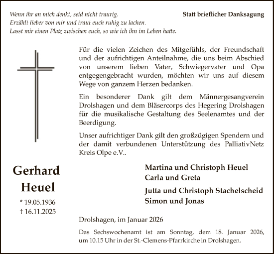 Traueranzeige von Gerhard Heuel von HASK