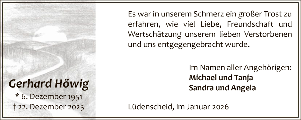  Traueranzeige für Gerhard Höwig vom 24.01.2026 aus HALN