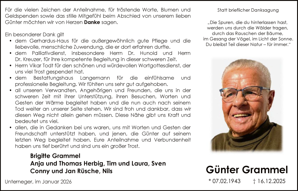  Traueranzeige für Günter Grammel vom 24.01.2026 aus HASK