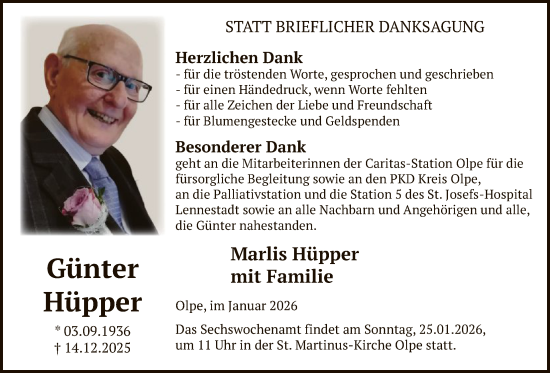 Traueranzeige von Günter Hüpper von HASK