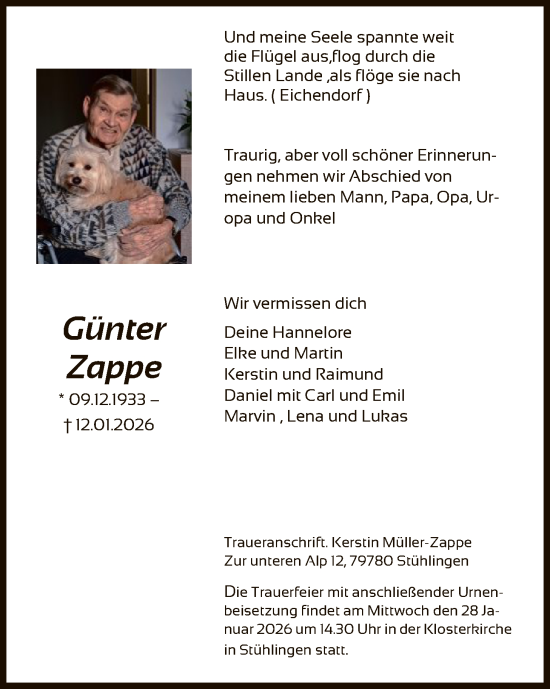 Traueranzeige von Günter Zappe von HALN