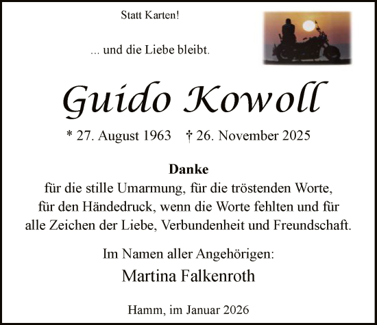 Traueranzeige von Guido Kowoll von HAWA