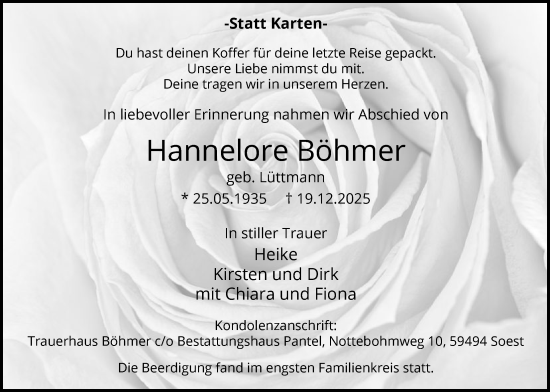 Traueranzeige von Hannelore Böhmer von HASO