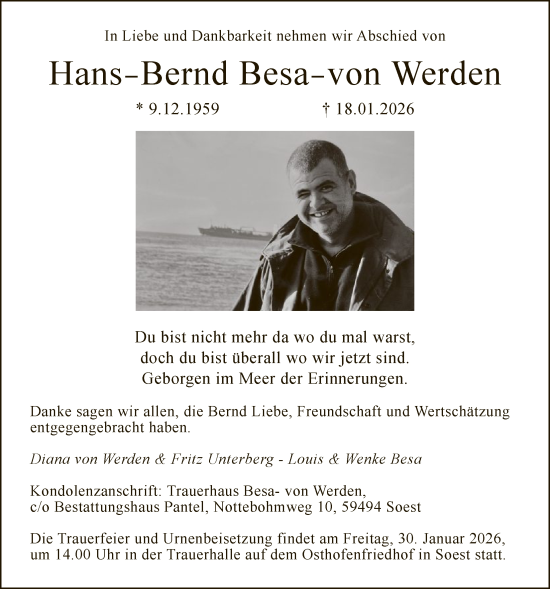 Traueranzeige von Hans-Bernd Besa-von Werden von HASO
