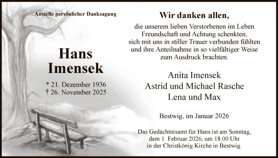 Traueranzeige von Hans Imensek von HASK