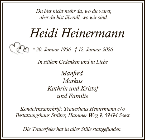 Traueranzeige von Heidi Heinermann von HASO