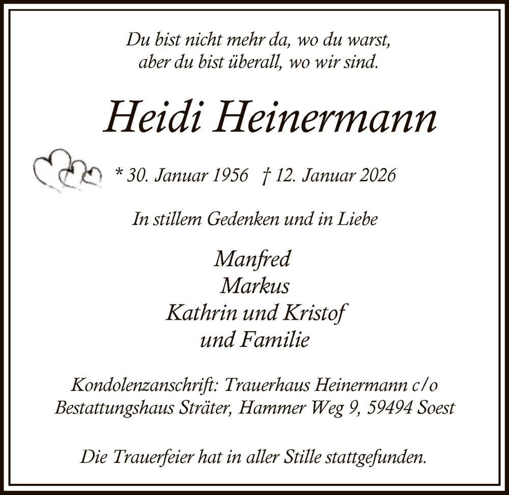  Traueranzeige für Heidi Heinermann vom 22.01.2026 aus HASO