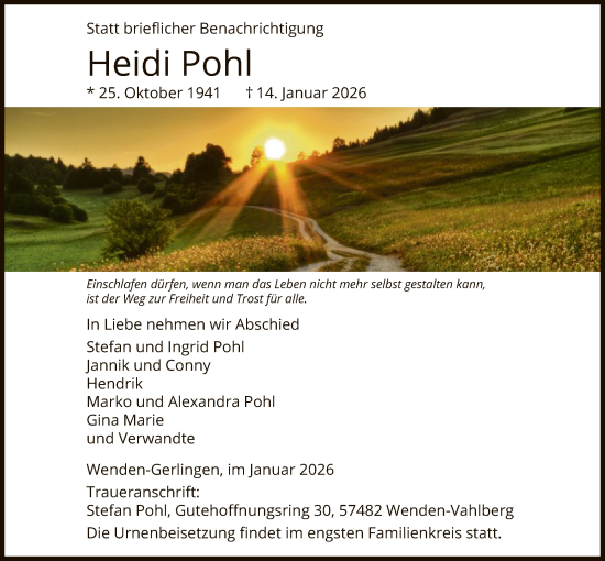 Traueranzeige von Heidi Pohl von HASK