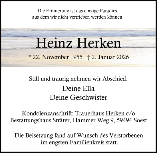 Traueranzeige von Heinz Herken von HASO