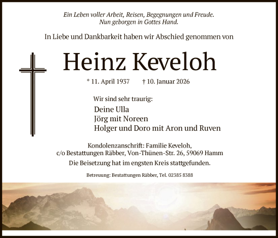 Traueranzeige von Heinz Keveloh von HAWA
