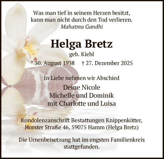 Traueranzeige von Helga Bretz von HAWA