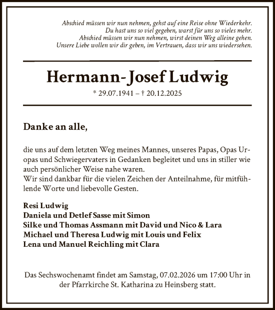 Traueranzeige von Hermann-Josef Ludwig von HASK