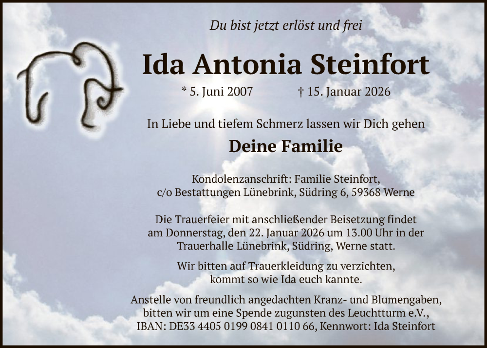  Traueranzeige für Ida Antonia Steinfort vom 21.01.2026 aus HAWA