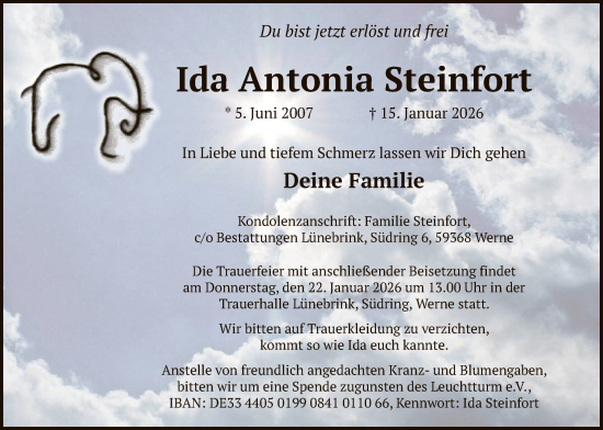 Traueranzeige von Ida Antonia Steinfort von HAWA