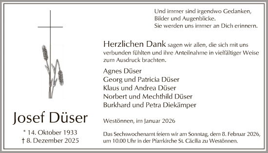 Traueranzeige von Josef Düser von HASO