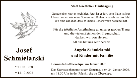 Traueranzeige von Josef Schmielarski von HASK