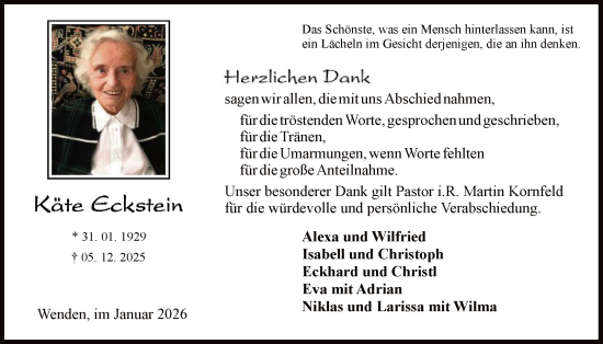 Traueranzeige von Käte Eckstein von HASK
