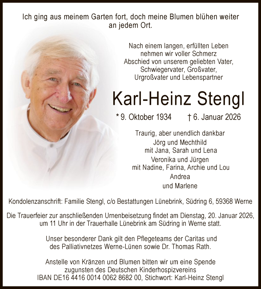  Traueranzeige für Karl-Heinz Stengl vom 17.01.2026 aus HAWA