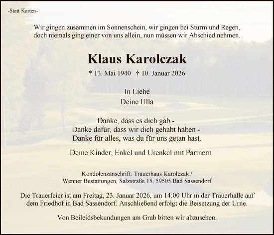 Traueranzeige von Klaus Karolczak von HASO