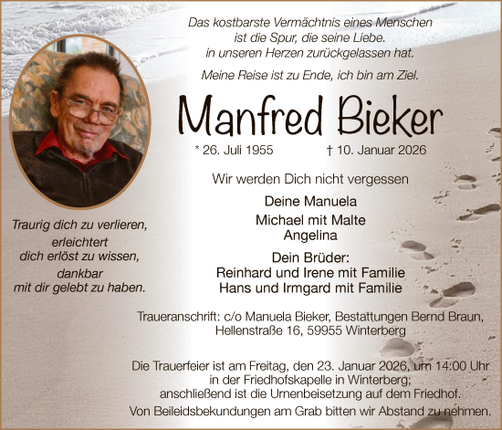 Traueranzeige von Manfred Bieker von HASK