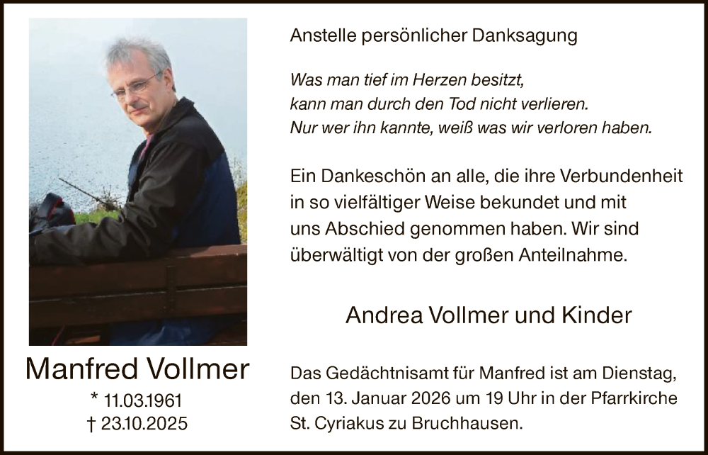  Traueranzeige für Manfred Vollmer vom 10.01.2026 aus HASK