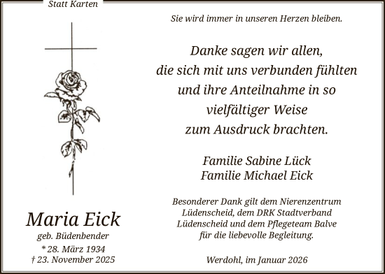 Traueranzeige von Maria Eick von HALN