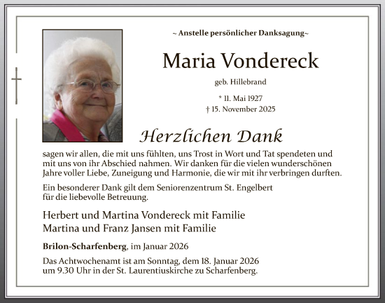 Traueranzeige von Maria Vondereck von HASK