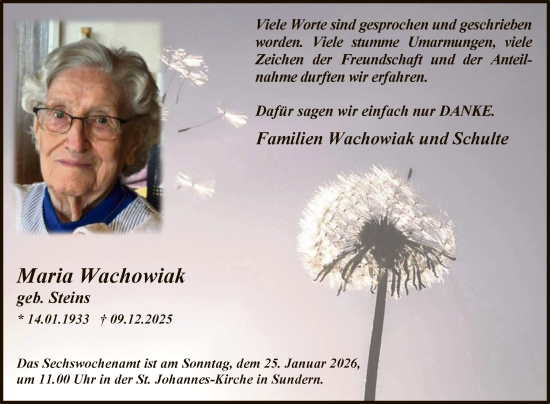 Traueranzeige von Maria Wachowiak von HASK