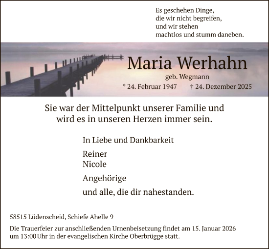 Traueranzeige von Maria Werhahn von HALN