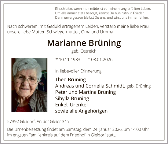 Traueranzeige von Marianne Brüning von HASK