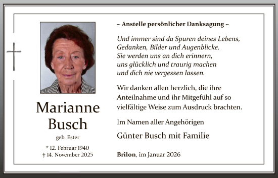Traueranzeige von Marianne Busch von HASK