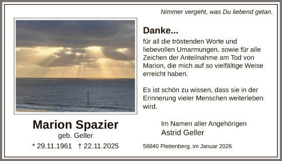 Traueranzeige von Marion Spazier von HALN