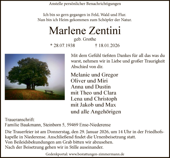 Traueranzeige von Marlene Zentini von HASO