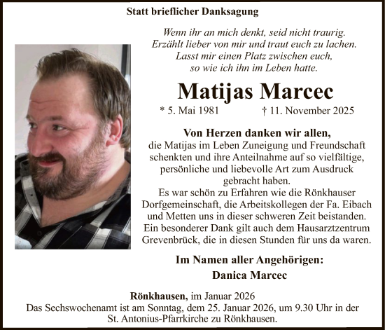 Traueranzeige von Matijas Marcec von HASK