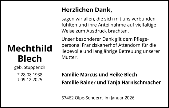 Traueranzeige von Mechthild Blech von HASK