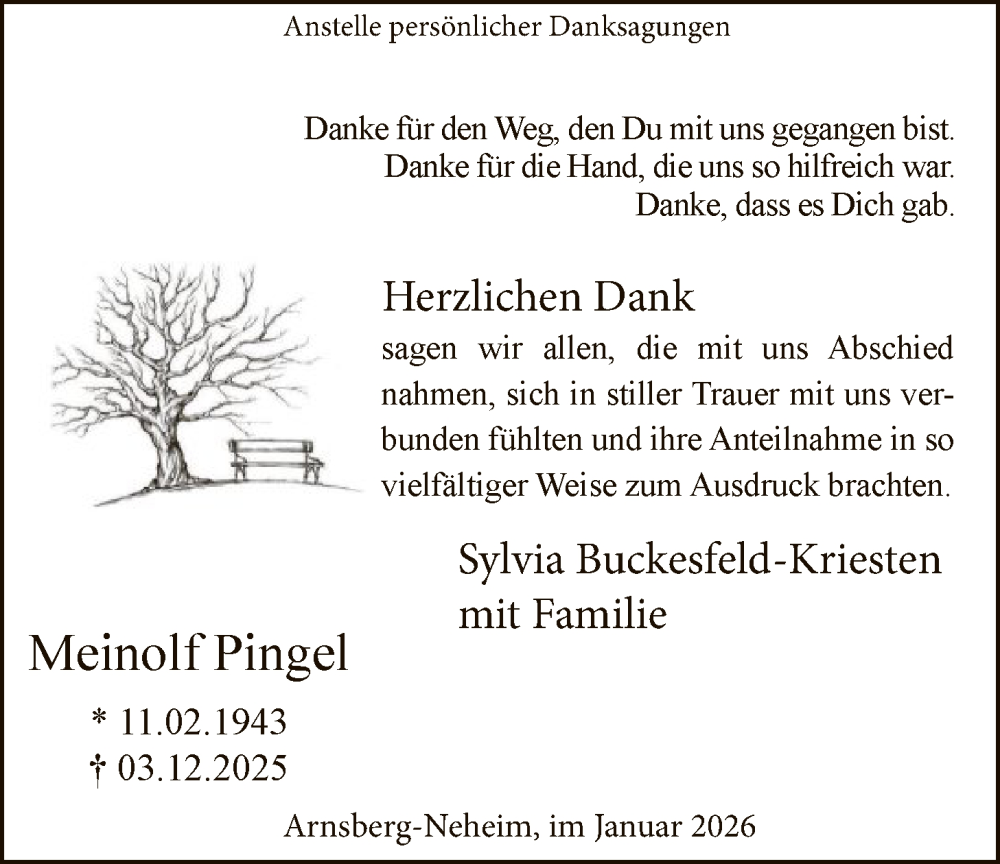  Traueranzeige für Meinolf Pingel vom 10.01.2026 aus HASK
