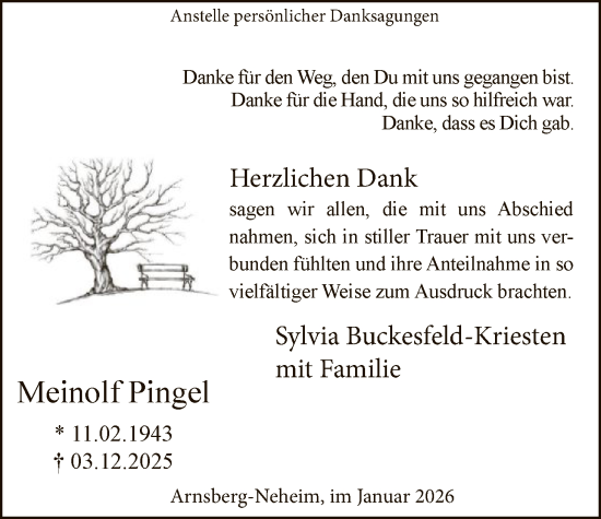 Traueranzeige von Meinolf Pingel von HASK
