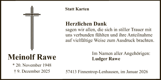 Traueranzeige von Meinolf Rawe von HASK