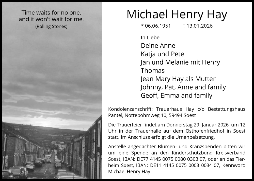  Traueranzeige für Michael Henry Hay vom 24.01.2026 aus HASO