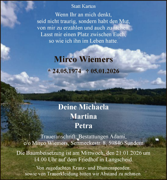 Traueranzeige von Mirco Wiemers von HASK