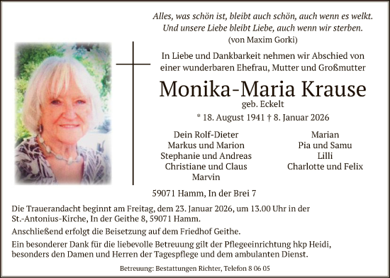 Traueranzeige von Monika-Maria Krause von HAWA
